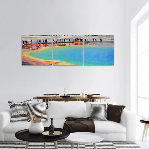 Grand Prismatic Spring Wyoming Panoramic Canvas Wall Art-3 Piece-25" x 08"-Tiaracle