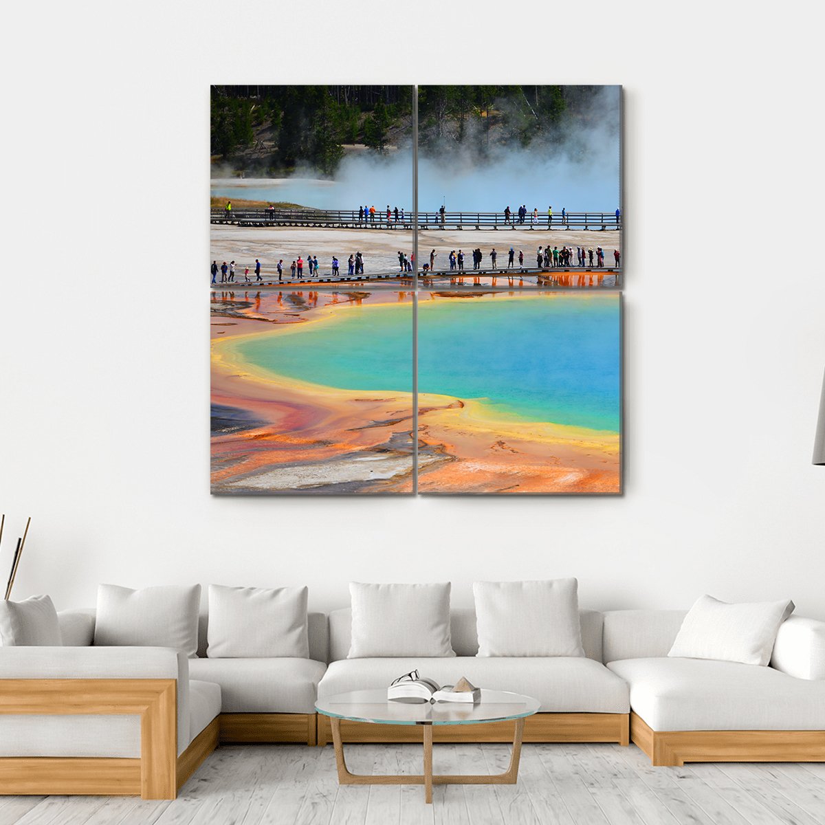Grand Prismatic Spring Wyoming Canvas Wall Art-4 Square-Gallery Wrap-17" x 17"-Tiaracle