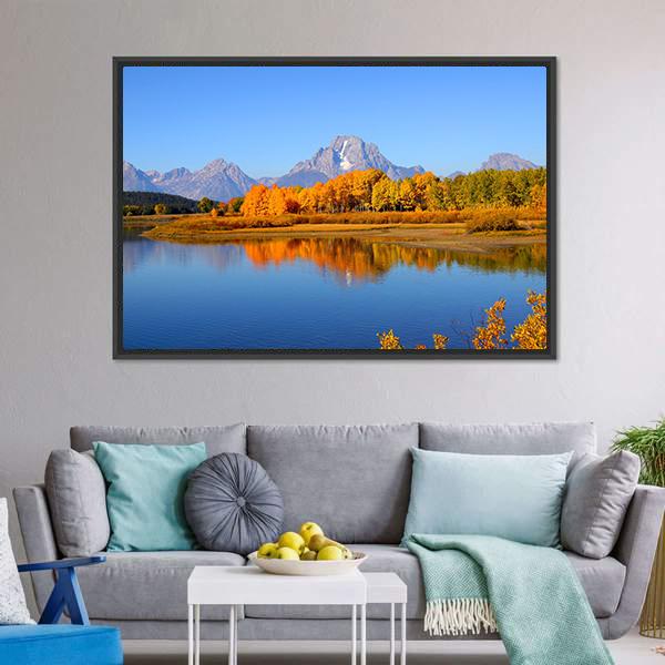 Grand Teton From Oxbow Bend Canvas Wall Art-3 Horizontal-Gallery Wrap-25" x 16"-Tiaracle