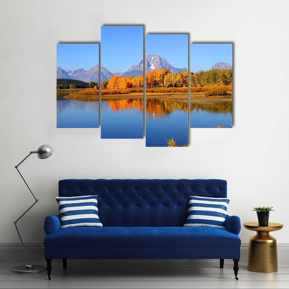 Grand Teton From Oxbow Bend Canvas Wall Art-4 Pop-Gallery Wrap-50" x 32"-Tiaracle
