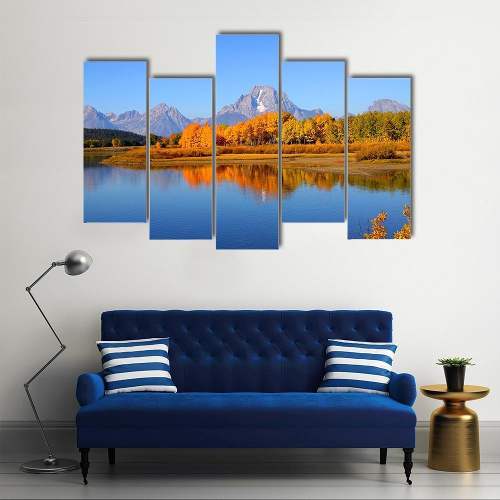 Grand Teton From Oxbow Bend Canvas Wall Art-5 Pop-Gallery Wrap-47" x 32"-Tiaracle