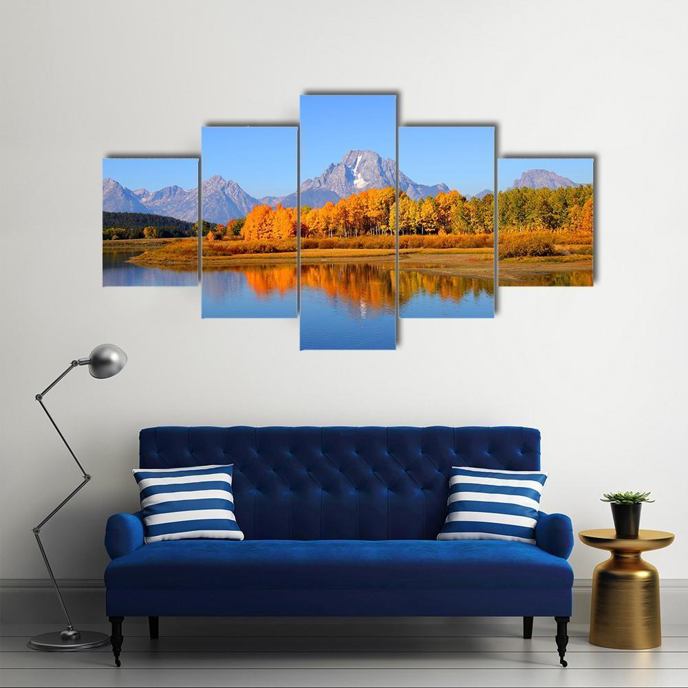 Grand Teton From Oxbow Bend Canvas Wall Art-5 Star-Gallery Wrap-62" x 32"-Tiaracle