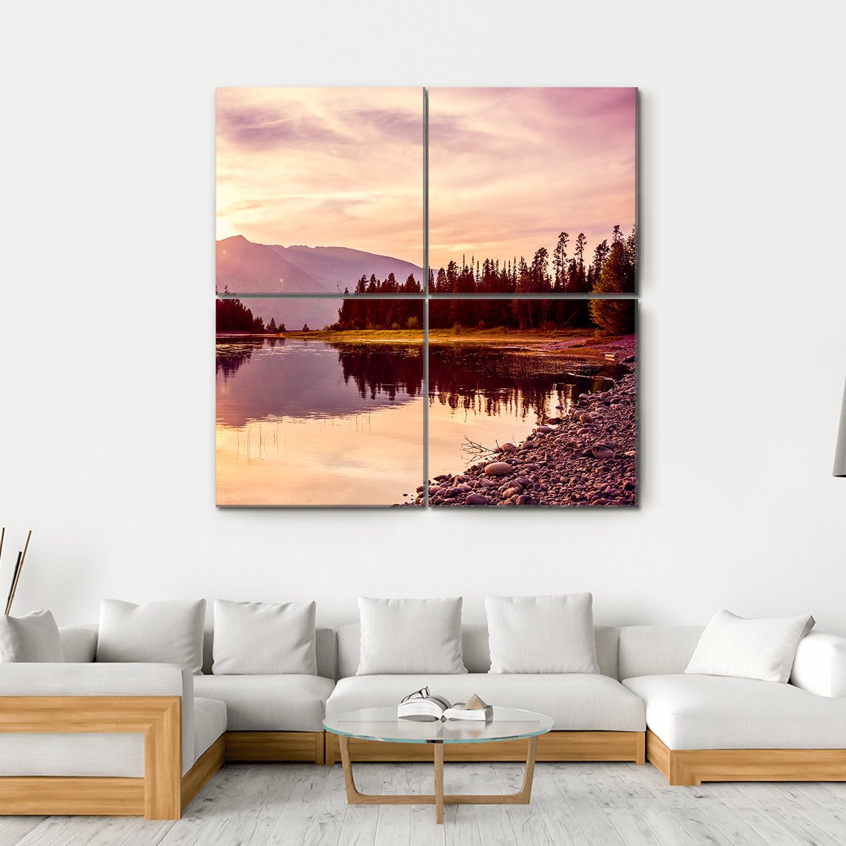 Grand Teton &amp; Jackson Lake Canvas Wall Art-4 Square-Gallery Wrap-17" x 17"-Tiaracle