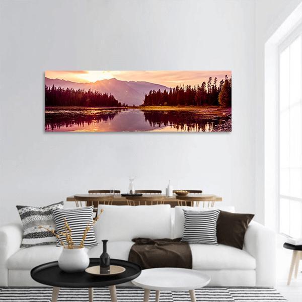 Grand Teton &amp; Jackson Lake Panoramic Canvas Wall Art-1 Piece-36" x 12"-Tiaracle