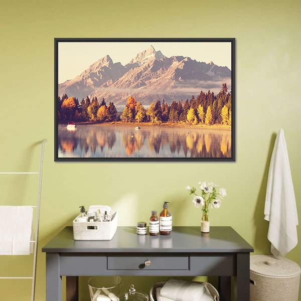 Grand Teton National Park In Autumn Canvas Wall Art-1 Piece-Floating Frame-24" x 16"-Tiaracle