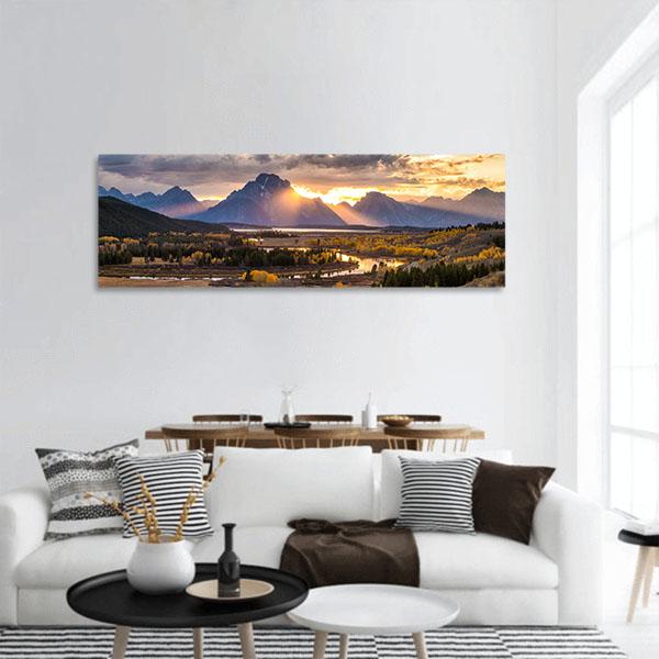 Grand Teton National Park Wyoming Panoramic Canvas Wall Art-3 Piece-25" x 08"-Tiaracle
