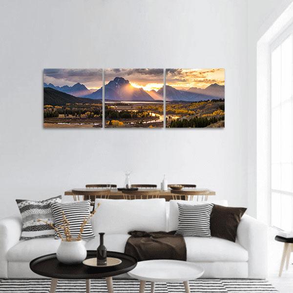 Grand Teton National Park Wyoming Panoramic Canvas Wall Art-3 Piece-25" x 08"-Tiaracle