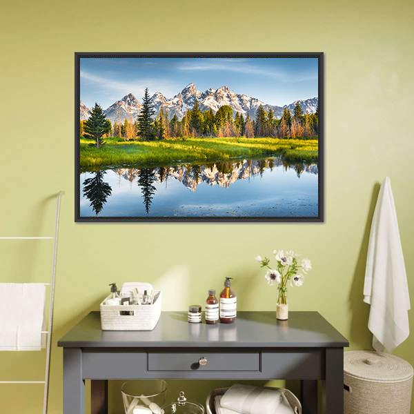 Grand Teton Range In US Rockies Canvas Wall Art-1 Piece-Floating Frame-24" x 16"-Tiaracle
