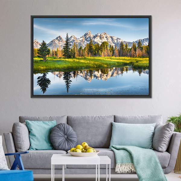Grand Teton Range In US Rockies Canvas Wall Art-5 Horizontal-Gallery Wrap-22" x 12"-Tiaracle