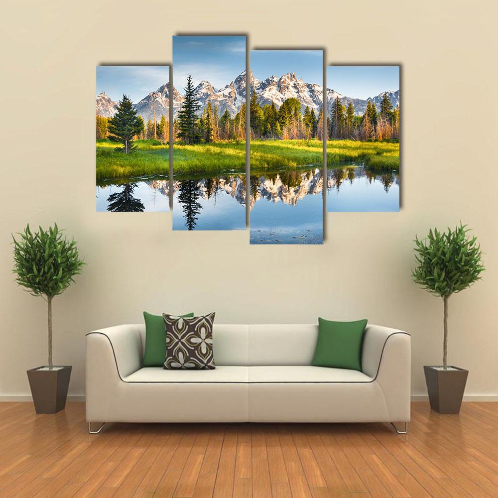 Grand Teton Range In US Rockies Canvas Wall Art-4 Pop-Gallery Wrap-34" x 20"-Tiaracle
