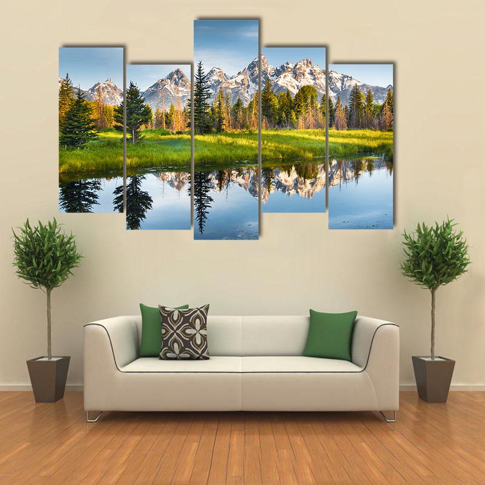 Grand Teton Range In US Rockies Canvas Wall Art-5 Pop-Gallery Wrap-32" x 21"-Tiaracle
