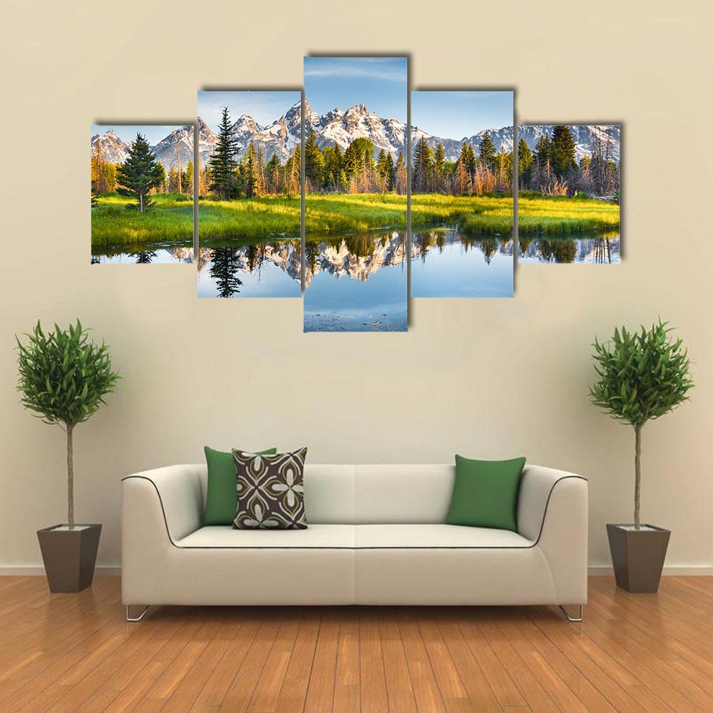 Grand Teton Range In US Rockies Canvas Wall Art-5 Star-Gallery Wrap-42" x 21"-Tiaracle
