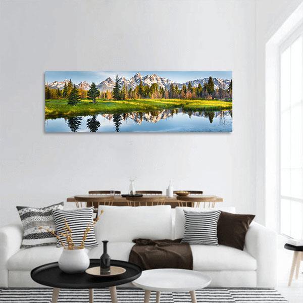 Grand Teton Range In US Rockies Panoramic Canvas Wall Art-1 Piece-36" x 12"-Tiaracle