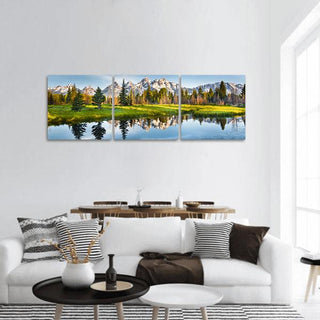 Grand Teton Range, Us Rockies Panoramic Canvas Wall Art - 3 Piece / 25" x 08"
