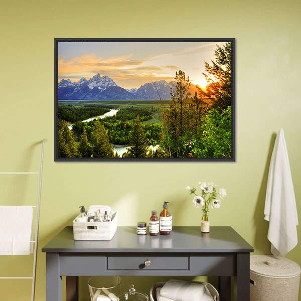 Grand Teton & Snake River Canvas Wall Art-1 Piece-Floating Frame-24" x 16"-Tiaracle