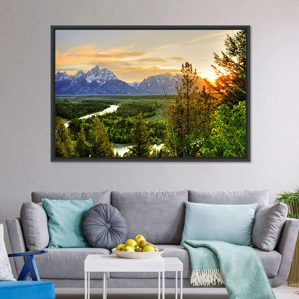 Grand Teton &amp; Snake River Canvas Wall Art-3 Horizontal-Gallery Wrap-25" x 16"-Tiaracle