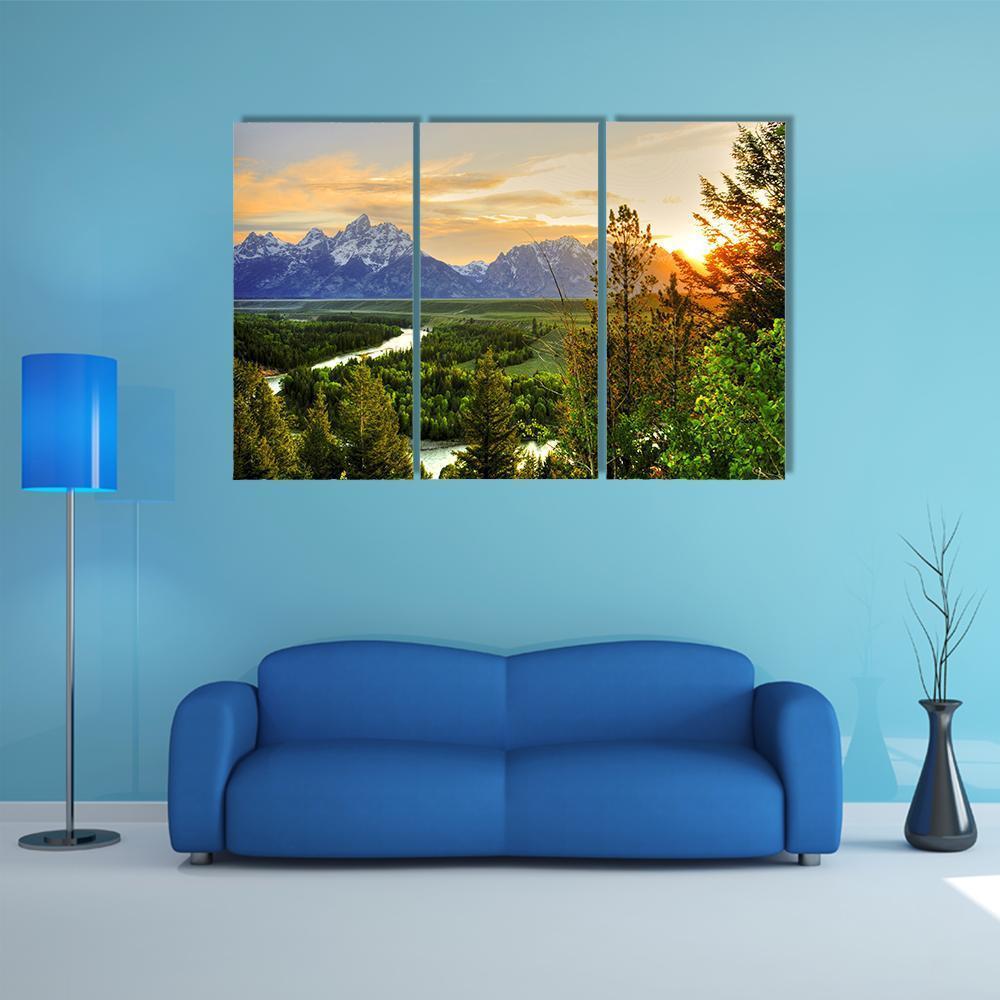 Grand Teton &amp; Snake River Canvas Wall Art-3 Horizontal-Gallery Wrap-37" x 24"-Tiaracle