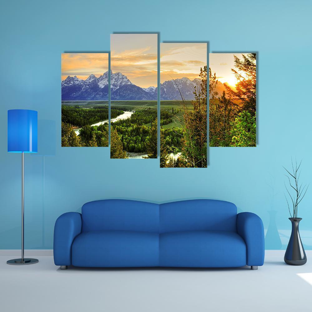 Grand Teton &amp; Snake River Canvas Wall Art-4 Pop-Gallery Wrap-50" x 32"-Tiaracle