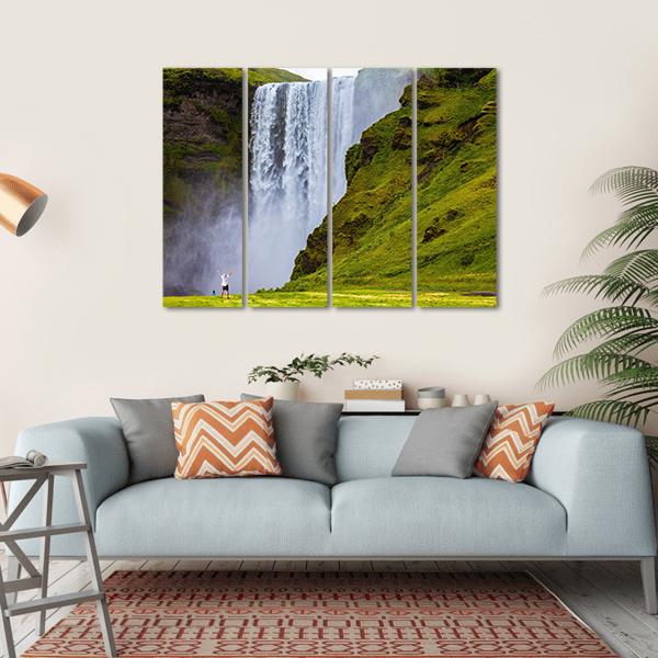Grand Waterfall Iceland Canvas Wall Art-4 Horizontal-Gallery Wrap-34" x 24"-Tiaracle
