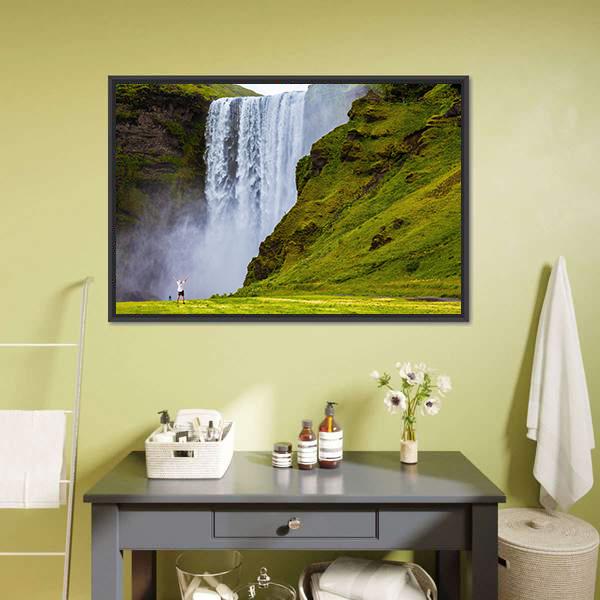 Grand Waterfall Iceland Canvas Wall Art-1 Piece-Floating Frame-24" x 16"-Tiaracle
