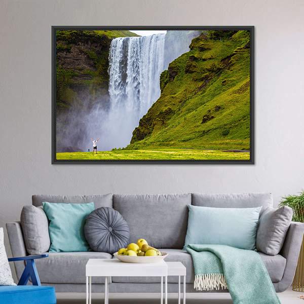 Grand Waterfall Iceland Canvas Wall Art-3 Horizontal-Gallery Wrap-25" x 16"-Tiaracle