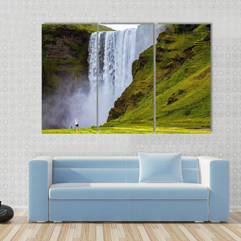 Grand Waterfall Iceland Canvas Wall Art-3 Horizontal-Gallery Wrap-37" x 24"-Tiaracle
