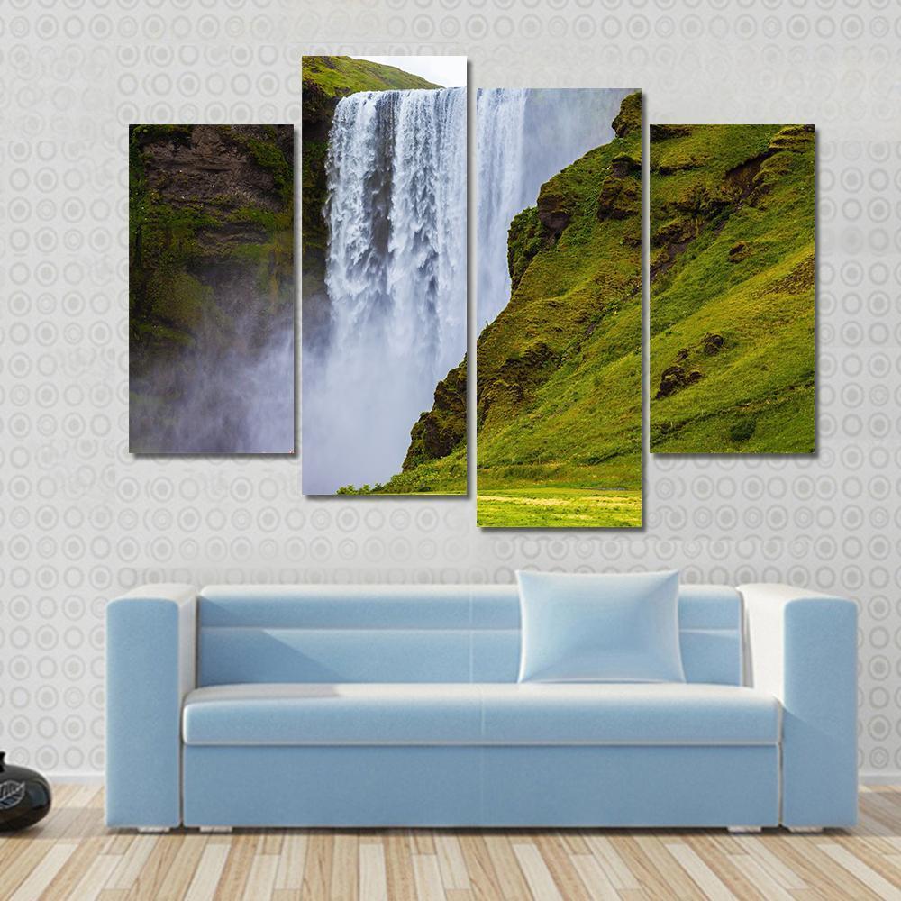 Grand Waterfall Iceland Canvas Wall Art-4 Pop-Gallery Wrap-50" x 32"-Tiaracle