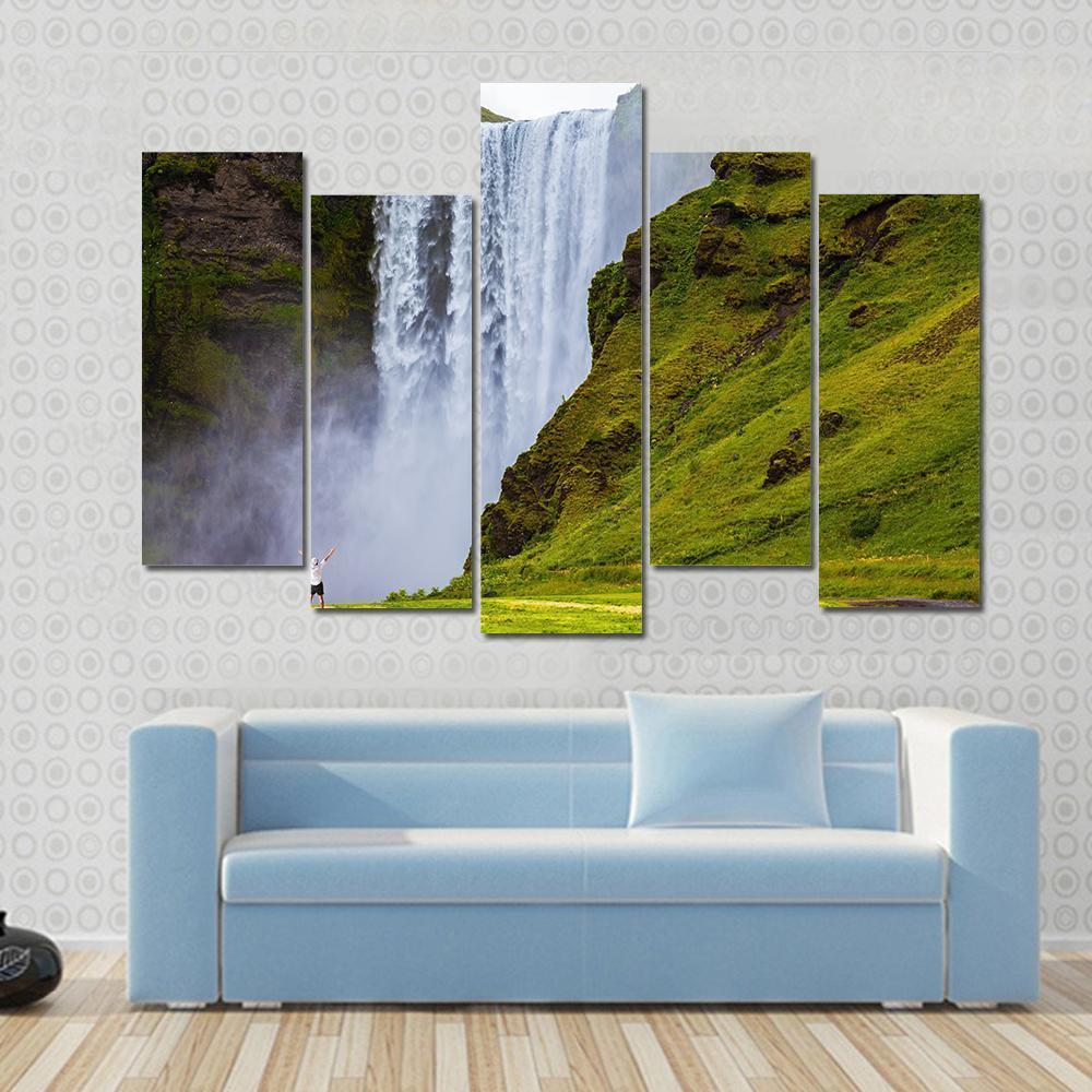 Grand Waterfall Iceland Canvas Wall Art-5 Pop-Gallery Wrap-47" x 32"-Tiaracle
