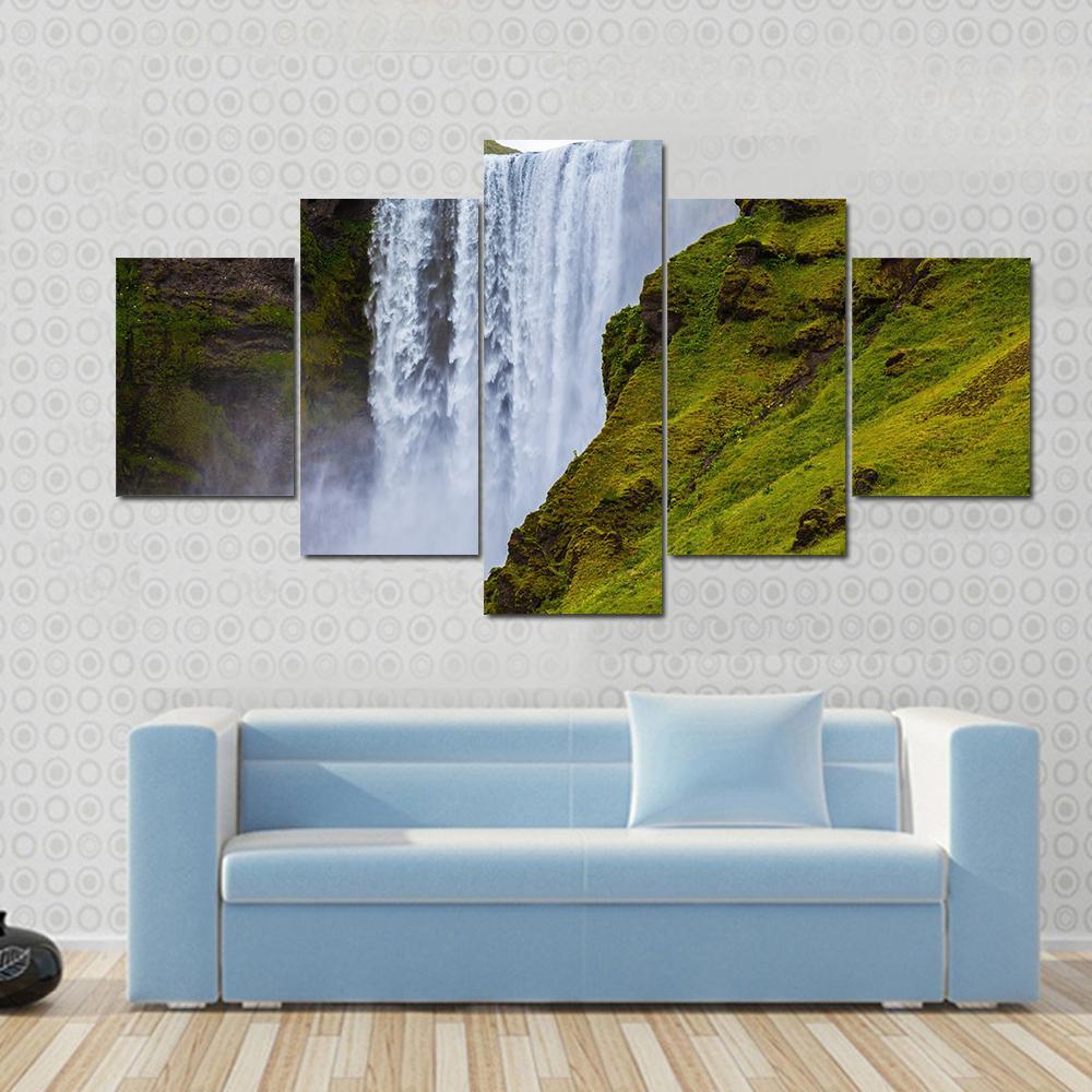 Grand Waterfall Iceland Canvas Wall Art-5 Star-Gallery Wrap-62" x 32"-Tiaracle