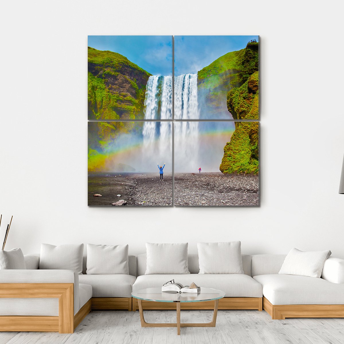 Grand Waterfall In Iceland Canvas Wall Art-4 Square-Gallery Wrap-17" x 17"-Tiaracle