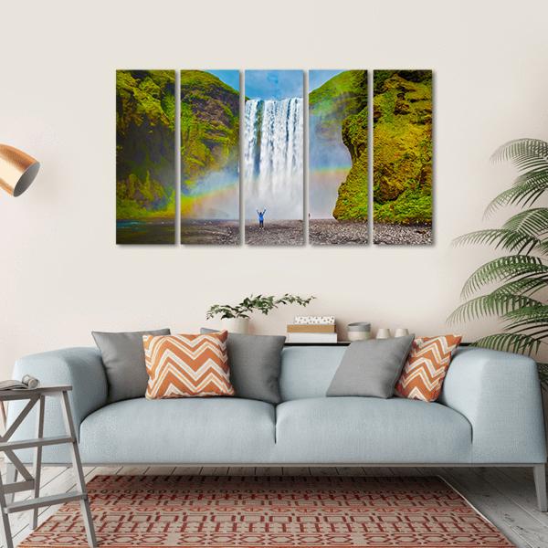 Grand Waterfall In Iceland Canvas Wall Art-5 Horizontal-Gallery Wrap-22" x 12"-Tiaracle