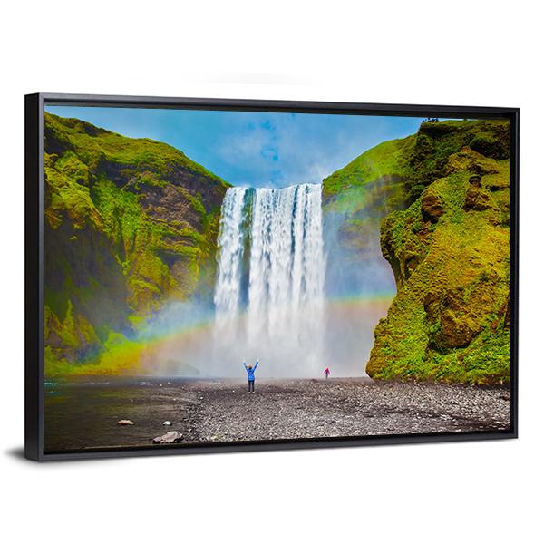 Grand Waterfall In Iceland Canvas Wall Art-3 Horizontal-Gallery Wrap-25" x 16"-Tiaracle