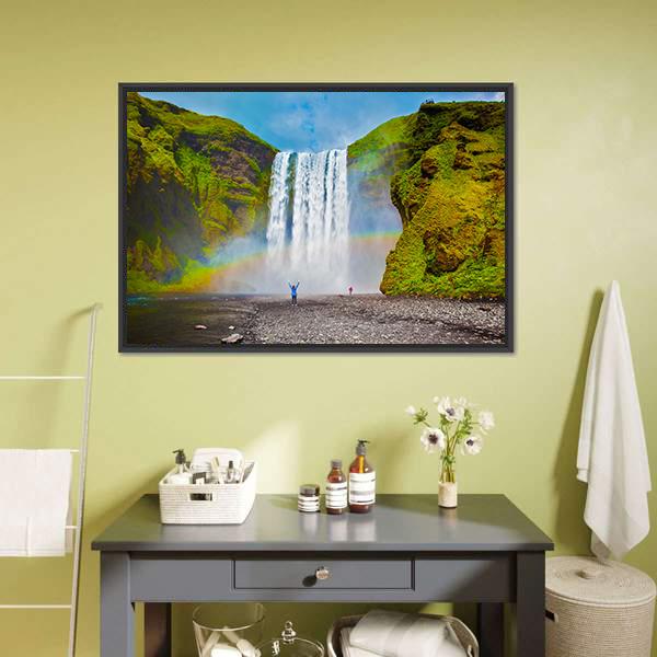 Grand Waterfall In Iceland Canvas Wall Art-1 Piece-Floating Frame-24" x 16"-Tiaracle
