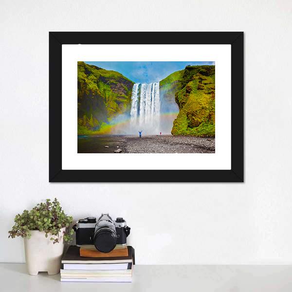 Grand Waterfall In Iceland Canvas Wall Art-1 Piece-Framed Print-20" x 16"-Tiaracle