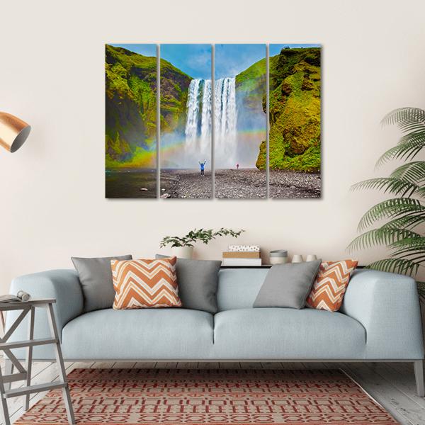 Grand Waterfall In Iceland Canvas Wall Art-5 Horizontal-Gallery Wrap-22" x 12"-Tiaracle