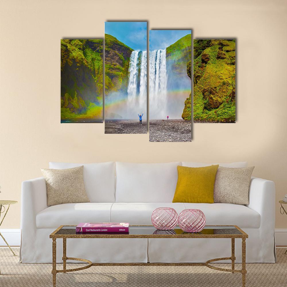Grand Waterfall In Iceland Canvas Wall Art-4 Pop-Gallery Wrap-50" x 32"-Tiaracle