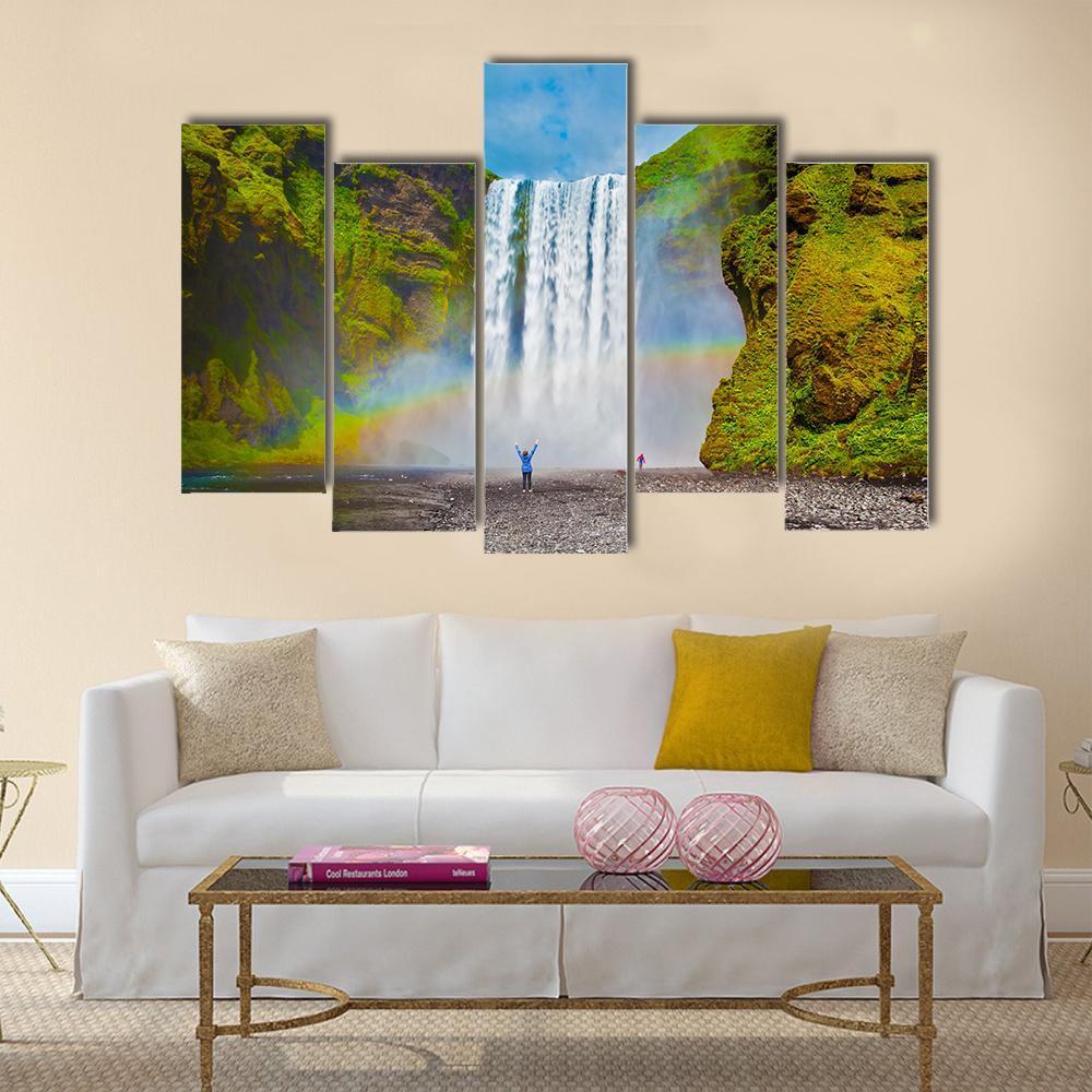 Grand Waterfall In Iceland Canvas Wall Art-5 Pop-Gallery Wrap-47" x 32"-Tiaracle