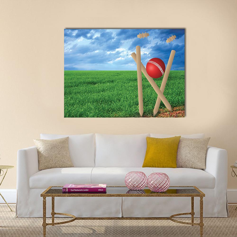 Grass And Cricket Set With Blue Sky Canvas Wall Art-1 Piece-Gallery Wrap-36" x 24"-Tiaracle