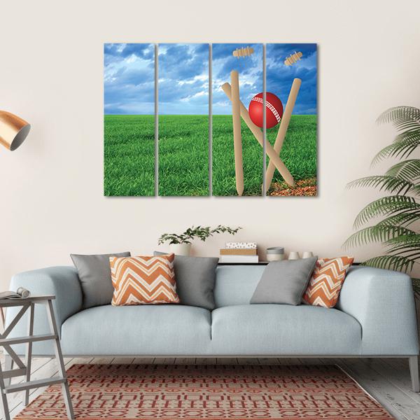 Grass And Cricket Set With Blue Sky Canvas Wall Art-4 Horizontal-Gallery Wrap-34" x 24"-Tiaracle