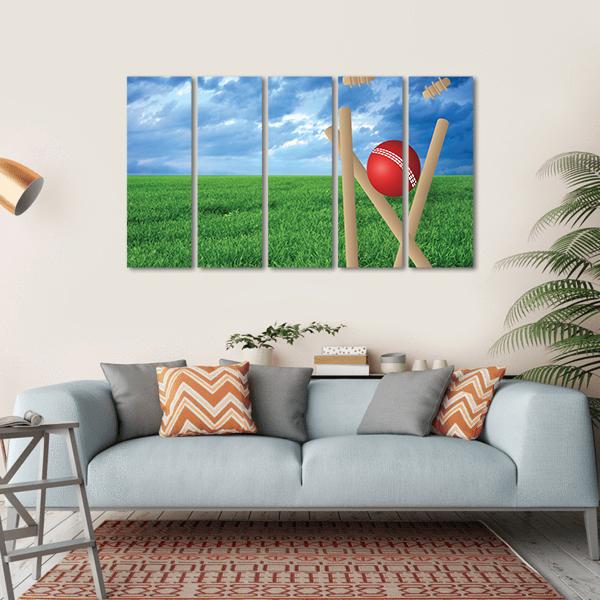 Grass And Cricket Set With Blue Sky Canvas Wall Art-5 Horizontal-Gallery Wrap-22" x 12"-Tiaracle