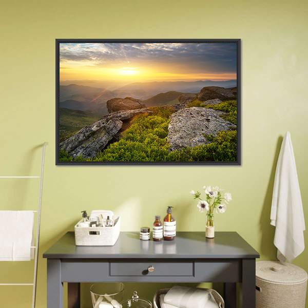 Grass On Mountain Hill Canvas Wall Art-1 Piece-Floating Frame-24" x 16"-Tiaracle