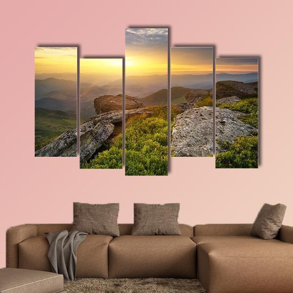 Grass On Mountain Hill Canvas Wall Art-5 Pop-Gallery Wrap-47" x 32"-Tiaracle
