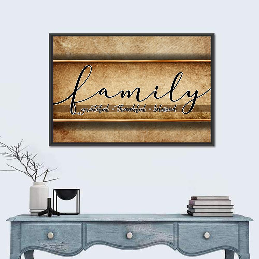 Grateful - Thankful - Blessed - Family - Premium Canvas Wall Art-Gallery Wrap-12x8-Tiaracle