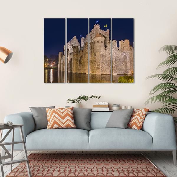 Gravensteen Castle Belgium Canvas Wall Art-4 Horizontal-Gallery Wrap-34" x 24"-Tiaracle