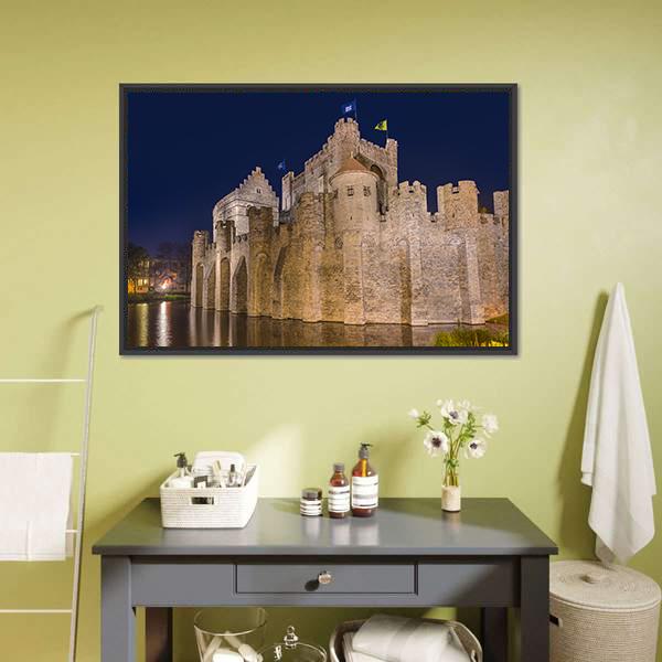 Gravensteen Castle Belgium Canvas Wall Art-1 Piece-Floating Frame-24" x 16"-Tiaracle