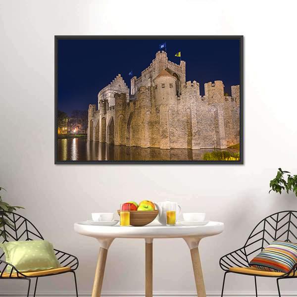 Gravensteen Castle Belgium Canvas Wall Art-5 Horizontal-Gallery Wrap-22" x 12"-Tiaracle