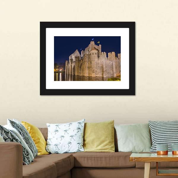 Gravensteen Castle Belgium Canvas Wall Art-5 Horizontal-Gallery Wrap-22" x 12"-Tiaracle