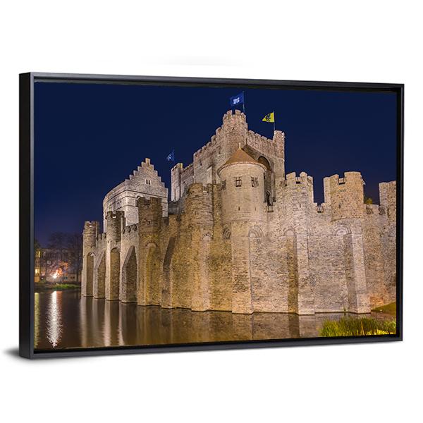 Gravensteen Castle Belgium Canvas Wall Art-5 Horizontal-Gallery Wrap-22" x 12"-Tiaracle