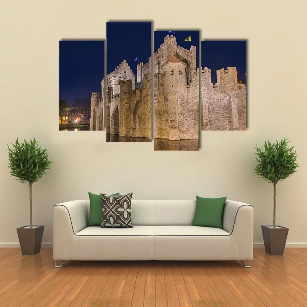 Gravensteen Castle Belgium Canvas Wall Art-4 Pop-Gallery Wrap-50" x 32"-Tiaracle
