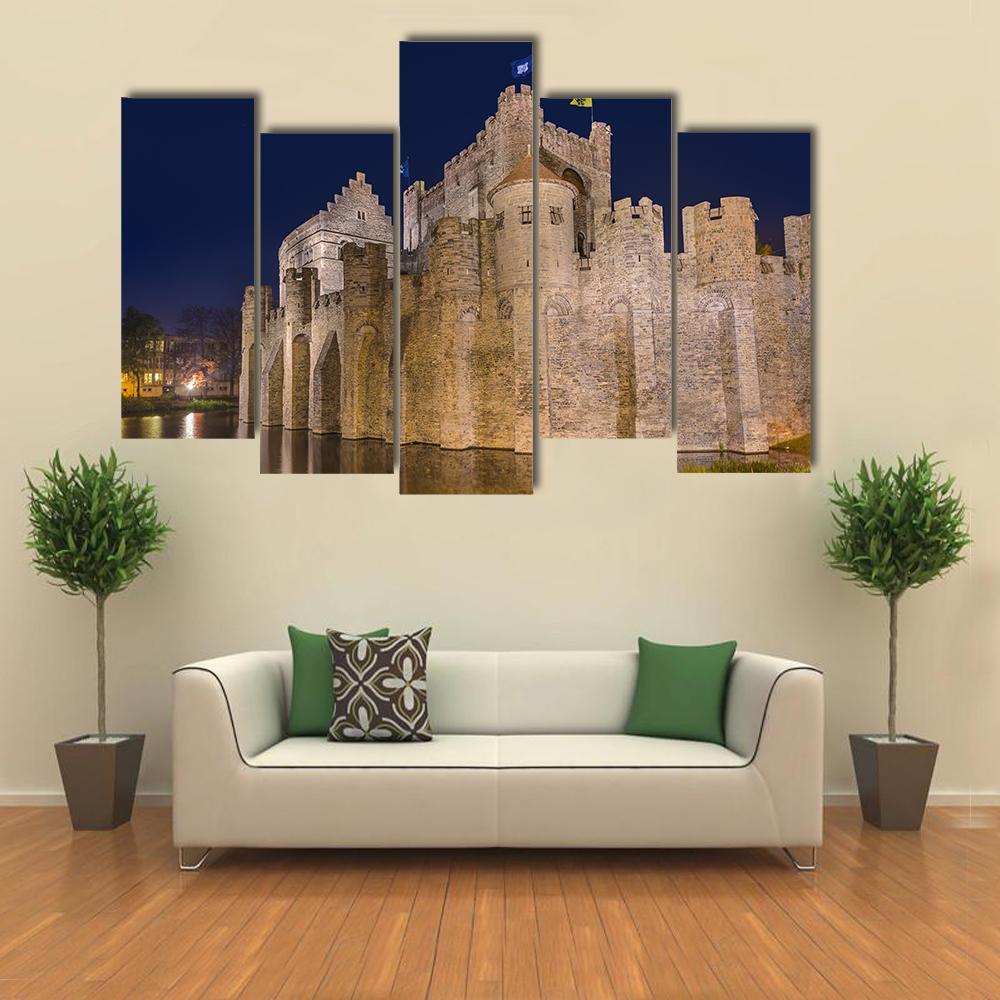 Gravensteen Castle Belgium Canvas Wall Art-5 Pop-Gallery Wrap-47" x 32"-Tiaracle